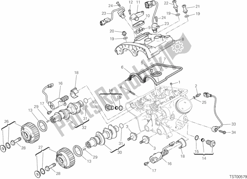 Tutte le parti per il Testata Verticale - Fasatura del Ducati Multistrada 1200 Touring 2016